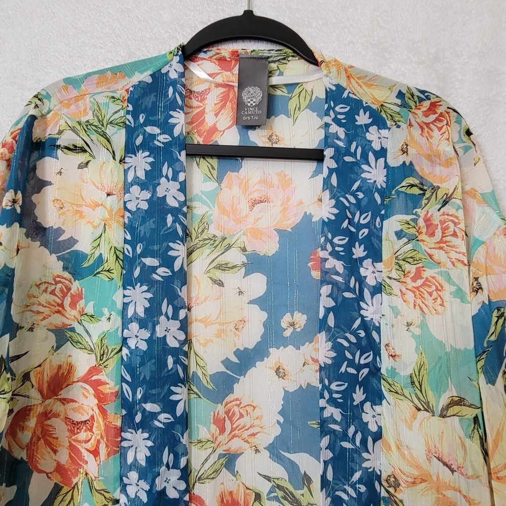 VINCE CAMUTO O/S Ruana Florals Long Kimono Boho Chic Spring Beach Cover Up